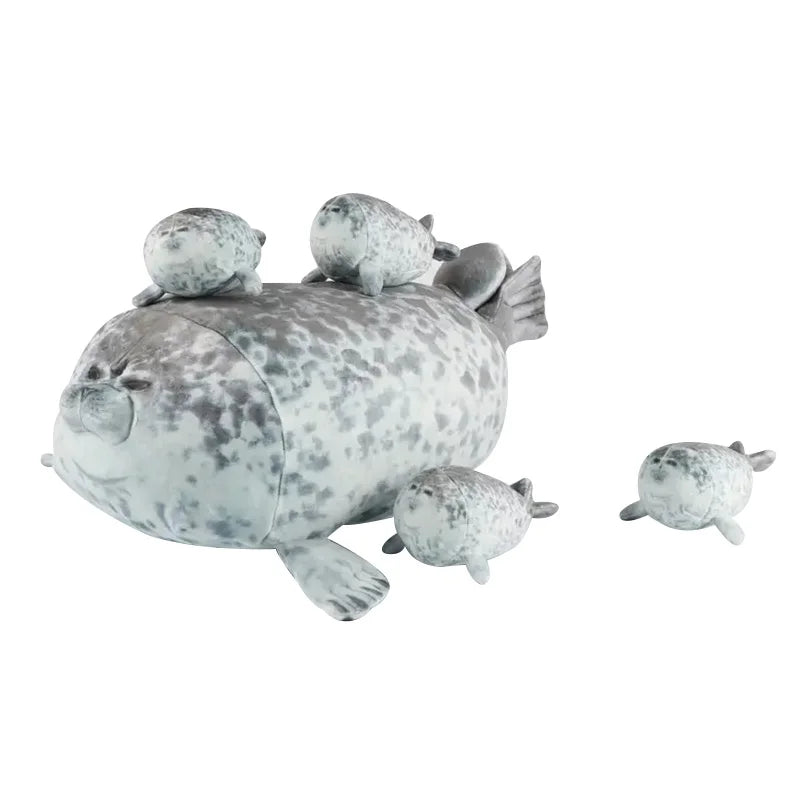 Mama Seal Plush Toy Set – Mother & 4 Baby Seals with Zipper Pouch
