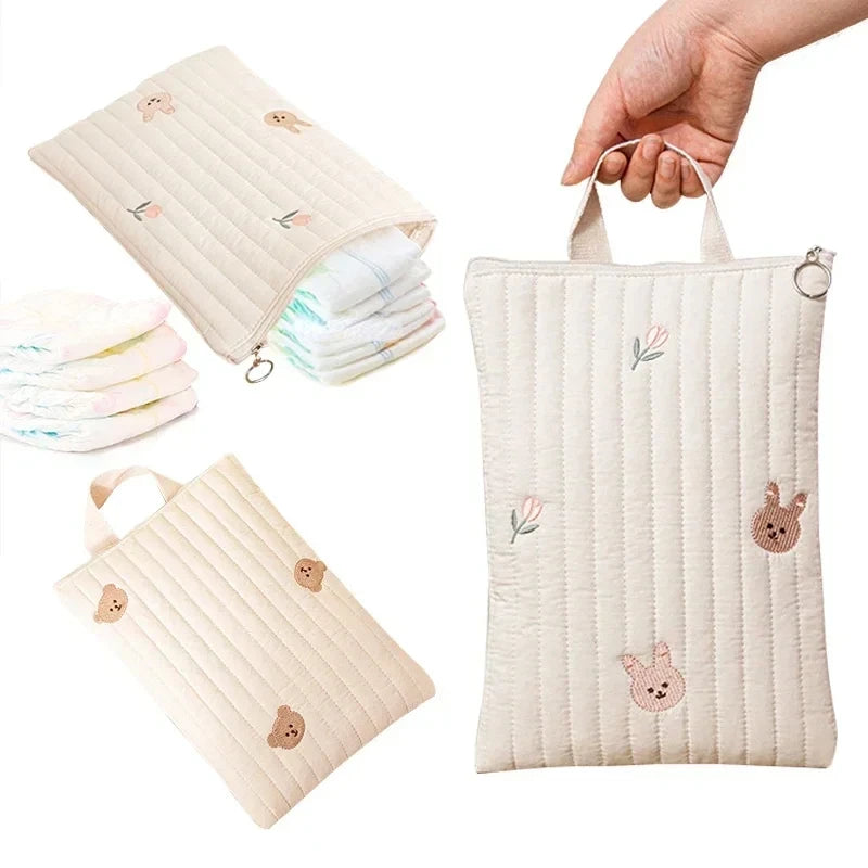 Embroidery Diaper Caddy Pouch – Quilted Cotton Nappy Purse