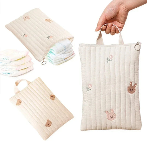 Embroidery Diaper Caddy Pouch – Quilted Cotton Nappy Purse