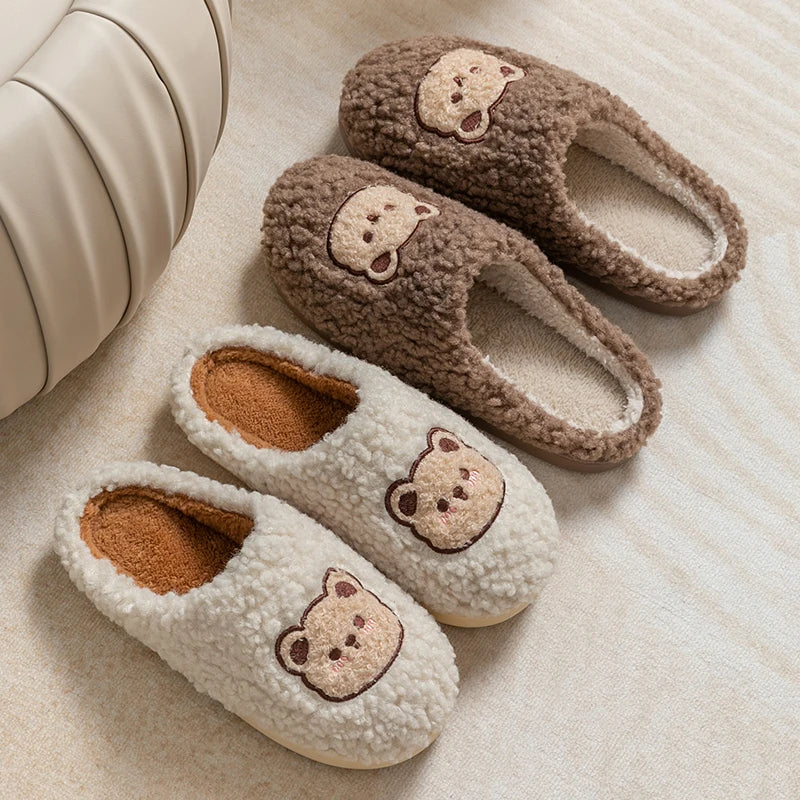 Cute Bear Fluffy Slippers – Warm Plush House Shoes