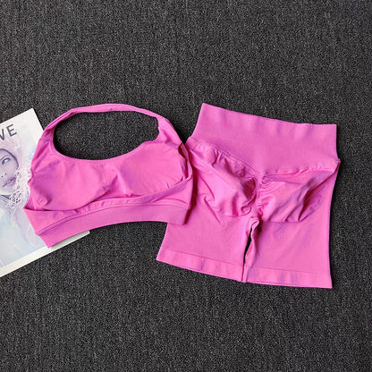 Women's Seamless Yoga Set – Halter Sports Bra & Matching Shorts