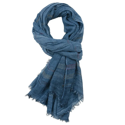 Men's Cotton Linen Striped Scarf with Tassels – Long Shawl Wrap