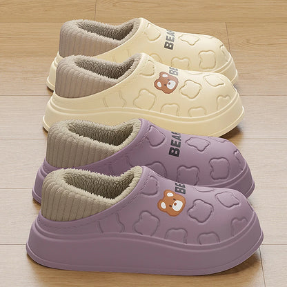 Waterproof Plush Bear Slippers – Warm Anti-Slip Indoor Outdoor Shoes