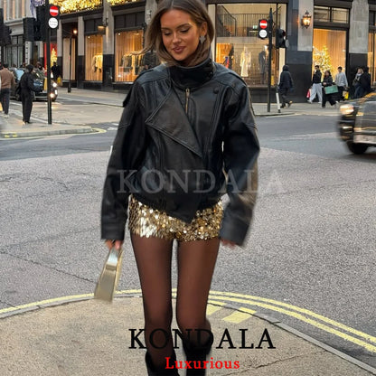 Faux Leather Jacket for Women, Oversized Fit