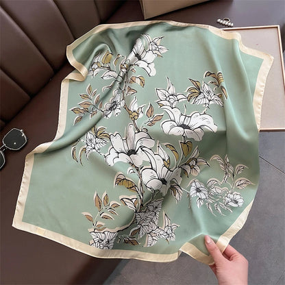 Satin Square Scarf Women Cute Cat Print Headscarf Neckerchief