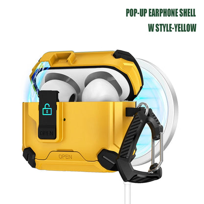 Magnetic Pop-Top AirPods Case – Rugged Shockproof Cover with Carabiner