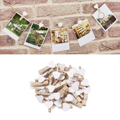 Heart Wooden Clothespins – 50pcs Mini Photo Craft Clips