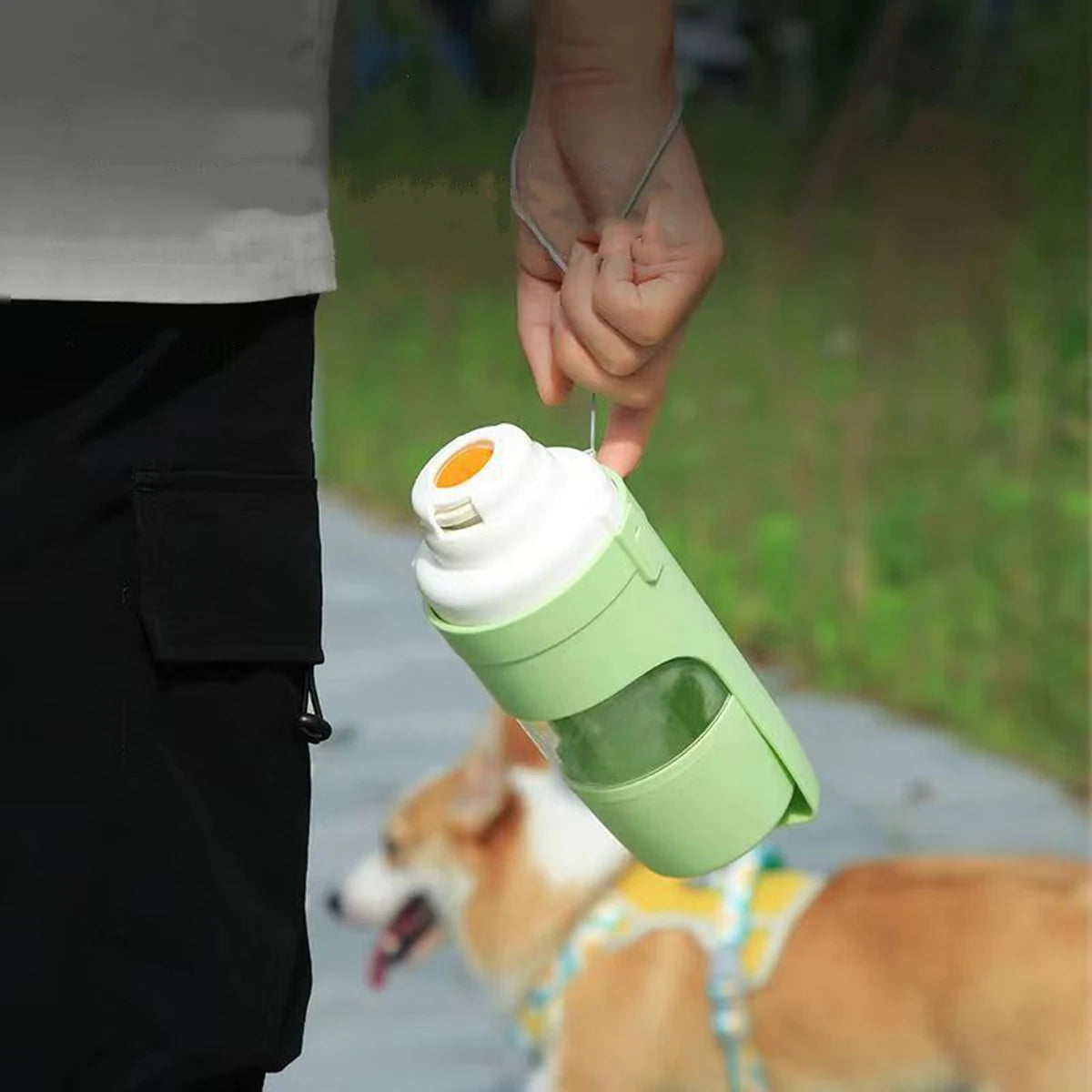Portable Dog Water Bottle with Food Storage & Feeder Bowl – 500ml