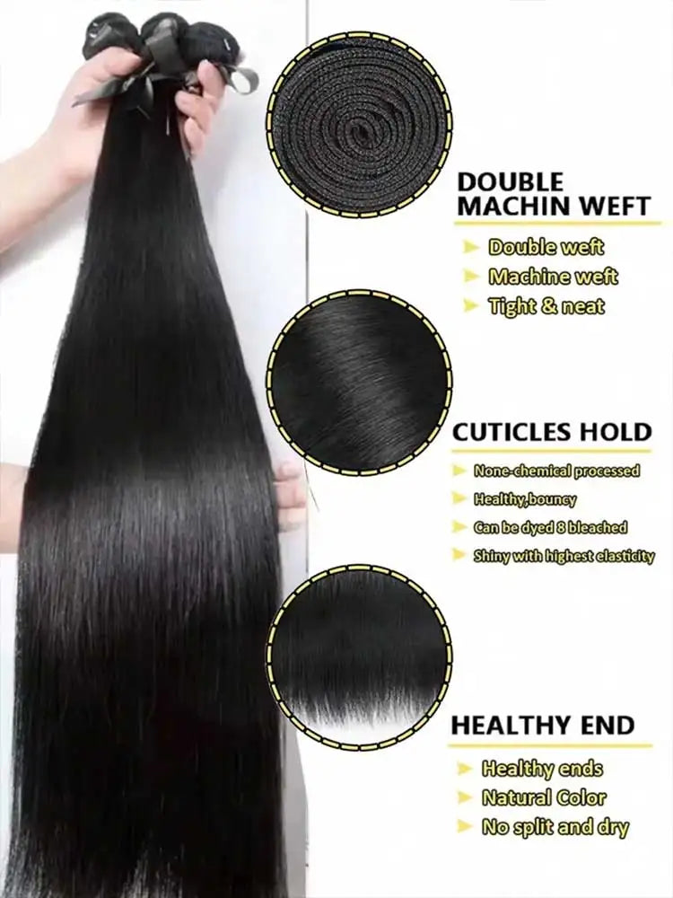 Bone Straight Human Hair Bundles – Brazilian Remy Natural Black