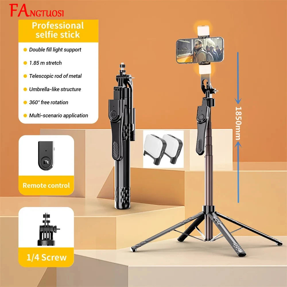 Selfie Stick Tripod 185cm with Fill Light & Bluetooth Remote