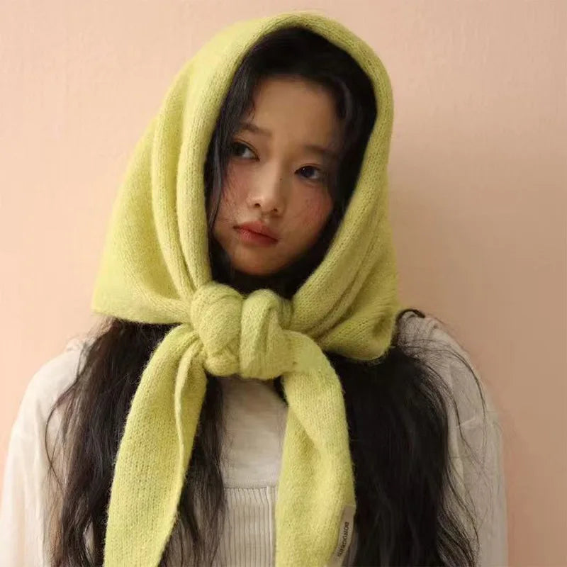 Women's Knitted Triangular Scarf – Oversized Wool Wrap Headscarf