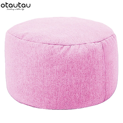 Round Linen Pouf Ottoman – Bean Bag Footstool Floor Cushion