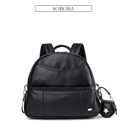 PU Leather Diaper Backpack – Large Capacity Waterproof Mom Bag