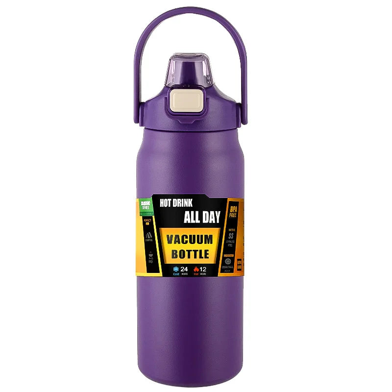 Stainless Steel Vacuum Insulated Water Bottle with Straw & Handle – 27–51oz