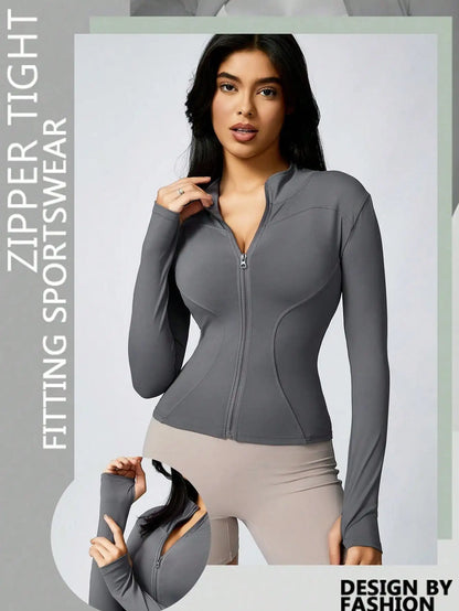 Women's Zip-Up Turtleneck Sports Jacket – Slim-Fit Activewear Top