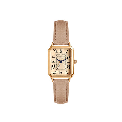 Women's Square Dial Quartz Watch with Leather Strap