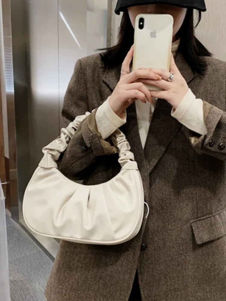 Pleated Cloud Bag Women's PU Leather Armpit Handbag