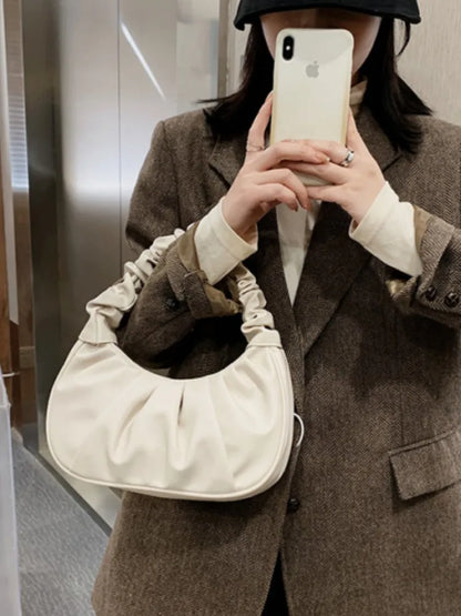 Pleated Cloud Bag Women's PU Leather Armpit Handbag