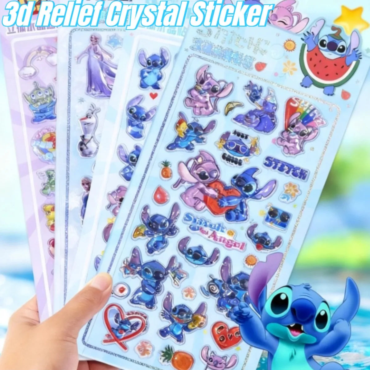 3D Crystal Relief Sticker Sheet – Cute Cartoon Disney Characters