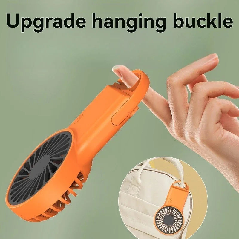 Foldable Handheld Mini Fan – USB Rechargeable with Carabiner Hook