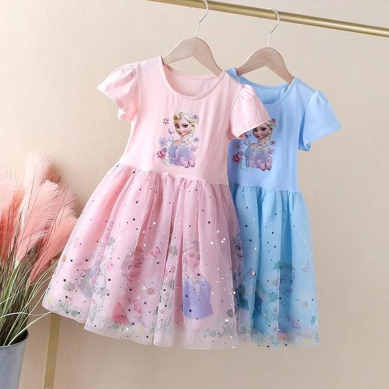 Frozen Elsa Princess Dress for Girls – Short Sleeve Tulle Party Dress