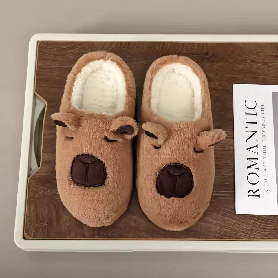 Capybara Plush Slippers – Cute Fuzzy Indoor House Shoes for Women & Men