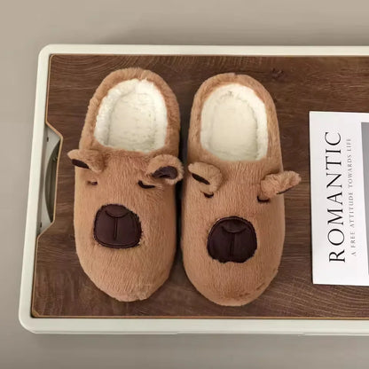 Capybara Plush Slippers – Cute Fuzzy Indoor House Shoes for Women & Men