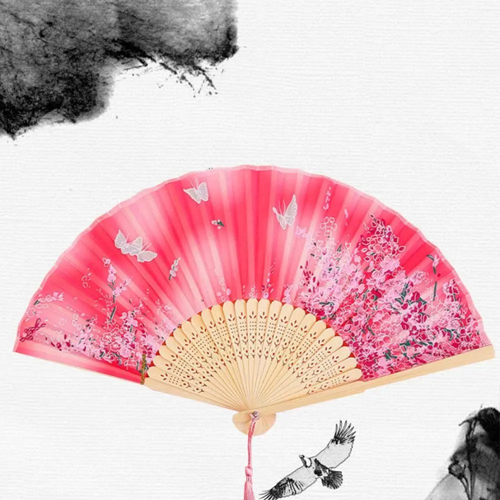 Folding Hand Fan Chinese Silk Fabric Fan for Weddings & Dance