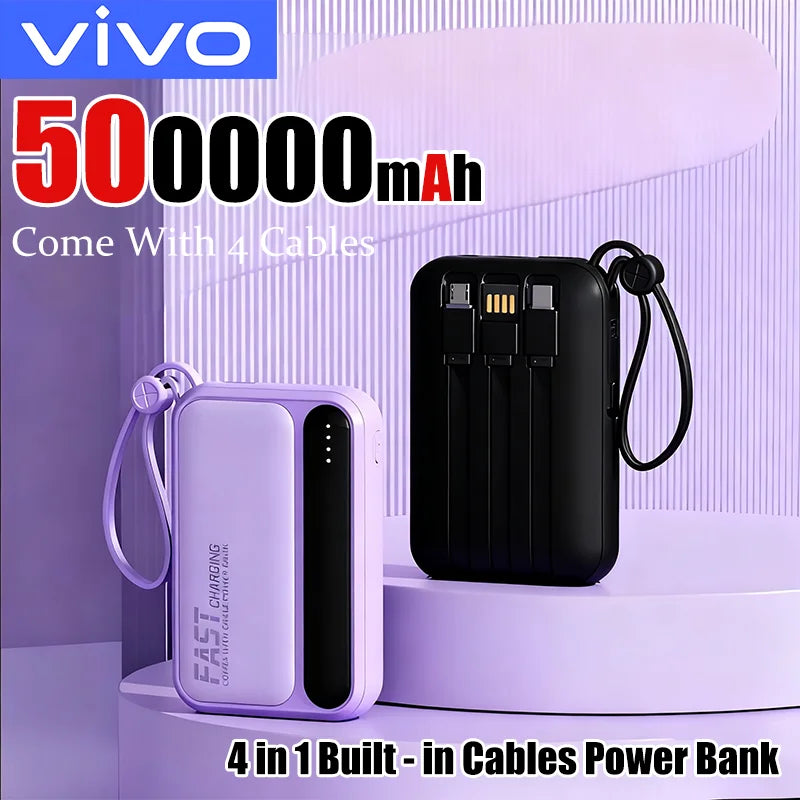 Portable Power Bank with Built-in Cables – Fast Charging 10000–50000mAh