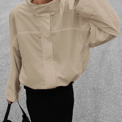 Women's Turtleneck Zip-Up Jacket – Oversized Casual Outerwear Coat