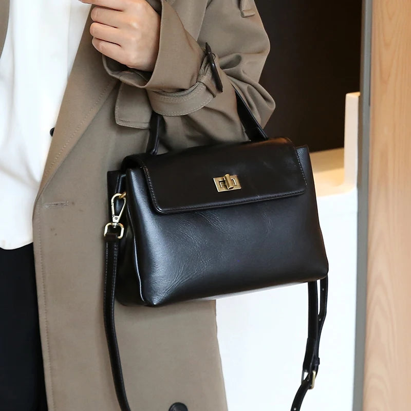 Genuine Leather Crossbody Bag – Women's Vintage Top Handle Purse