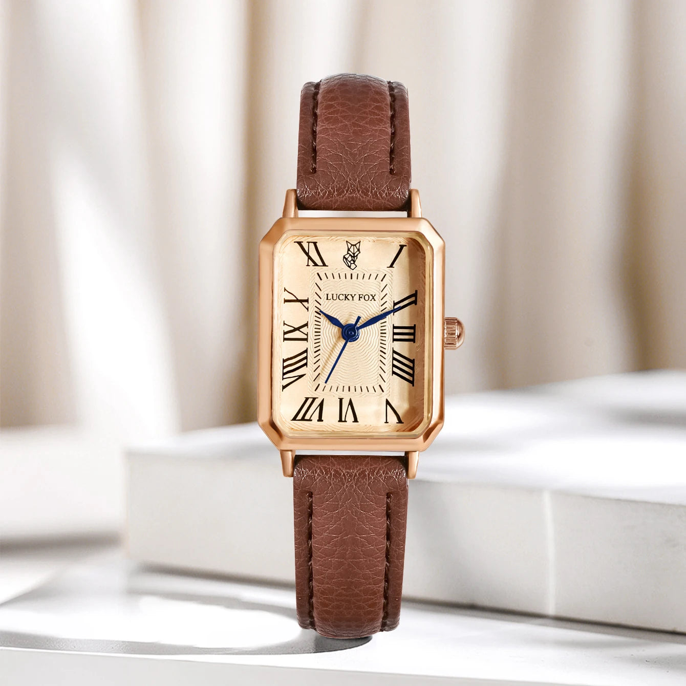 Women's Square Dial Quartz Watch with Leather Strap