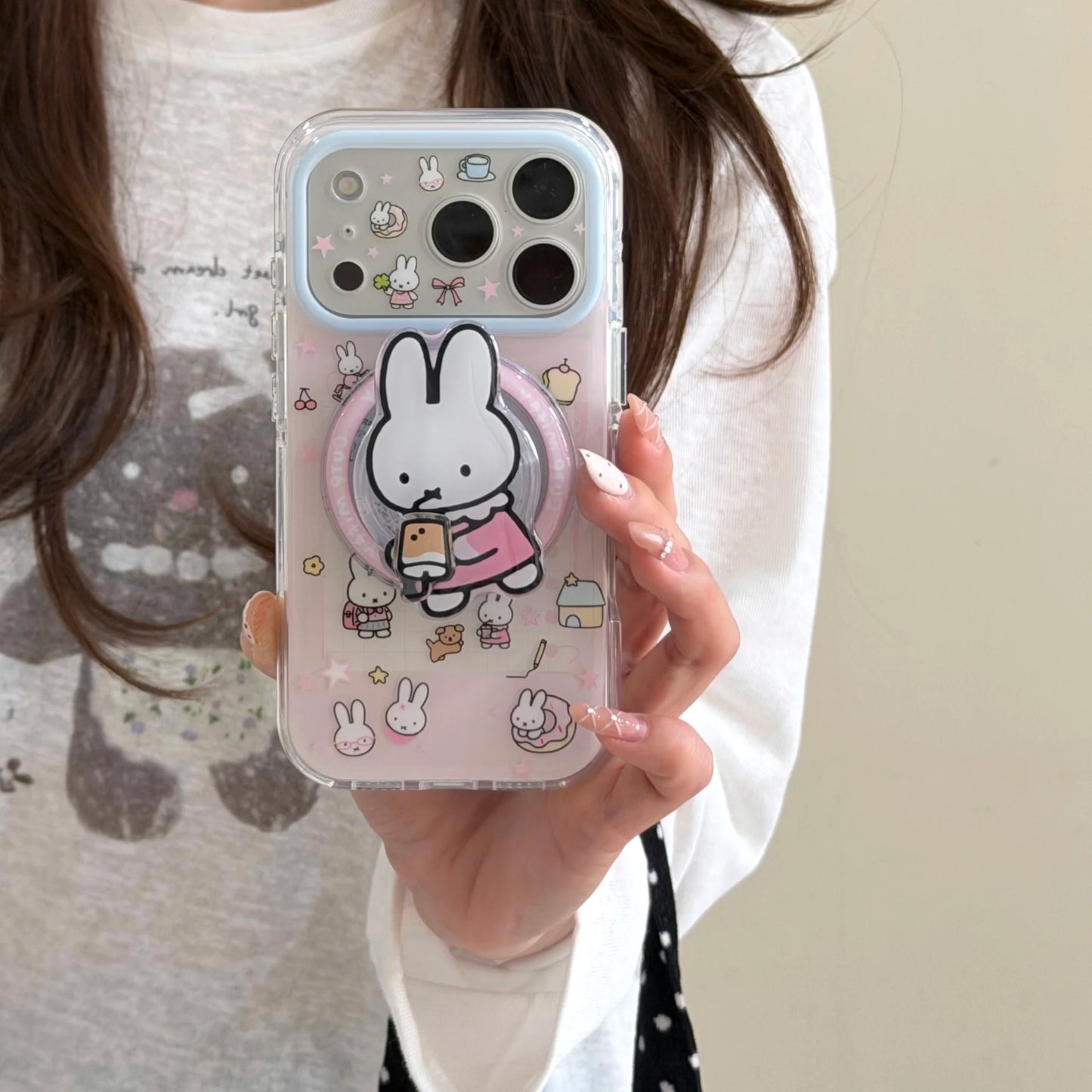 Cute Cherry Pink Miffy Rabbit Magnetic iPhone Case