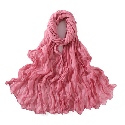 Women's Crinkle Cotton Voile Scarf – Lightweight Solid Color Shawl