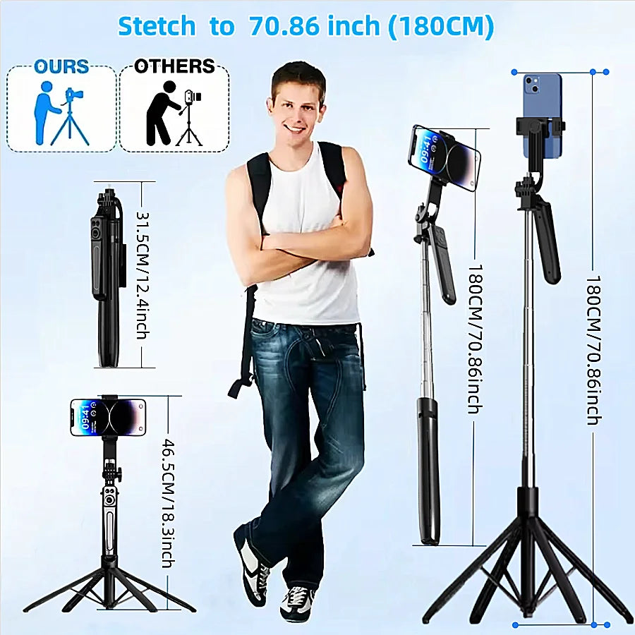 Bluetooth Selfie Stick Tripod 1.8m with Dual Fill Lights & Remote