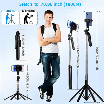 Bluetooth Selfie Stick Tripod 1.8m with Dual Fill Lights & Remote