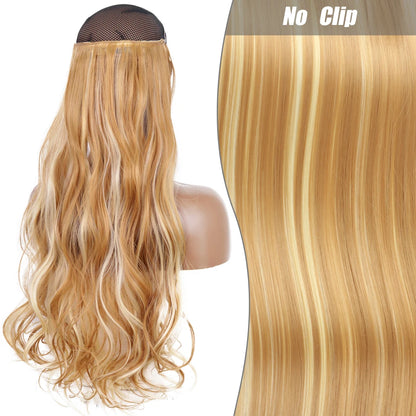 No-Clip Halo Hair Extensions – Long Wavy Synthetic Hairpiece