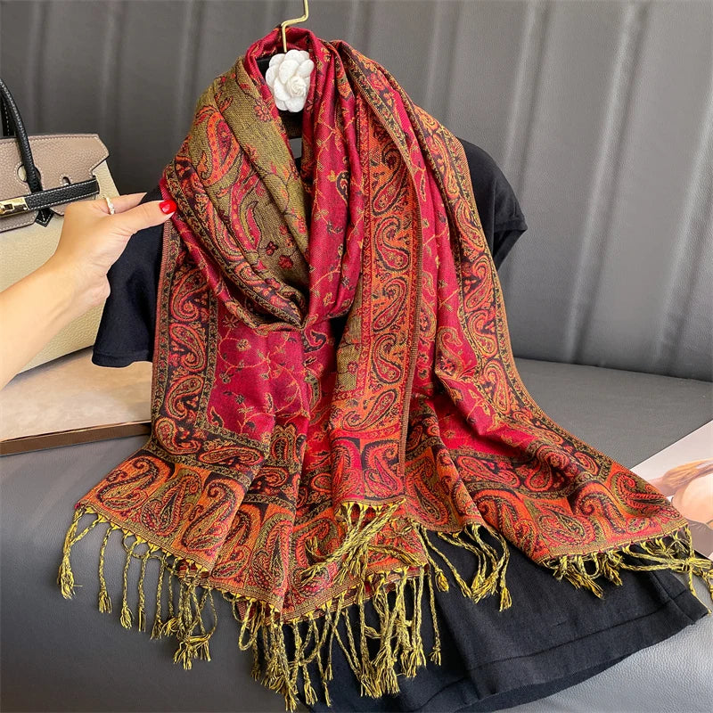 Paisley Print Cashmere Pashmina Shawl for Women – Warm Winter Wrap