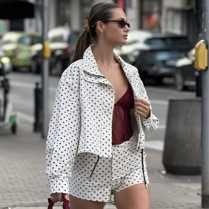Women's Polka Dot Bomber Jacket – Oversized Zip-Up Outerwear