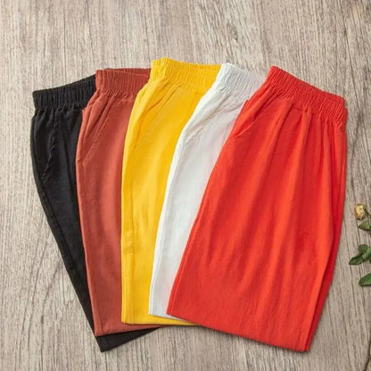 Women's Cotton Linen Harem Pants – Casual Loose Elastic Waist Cropped Trousers