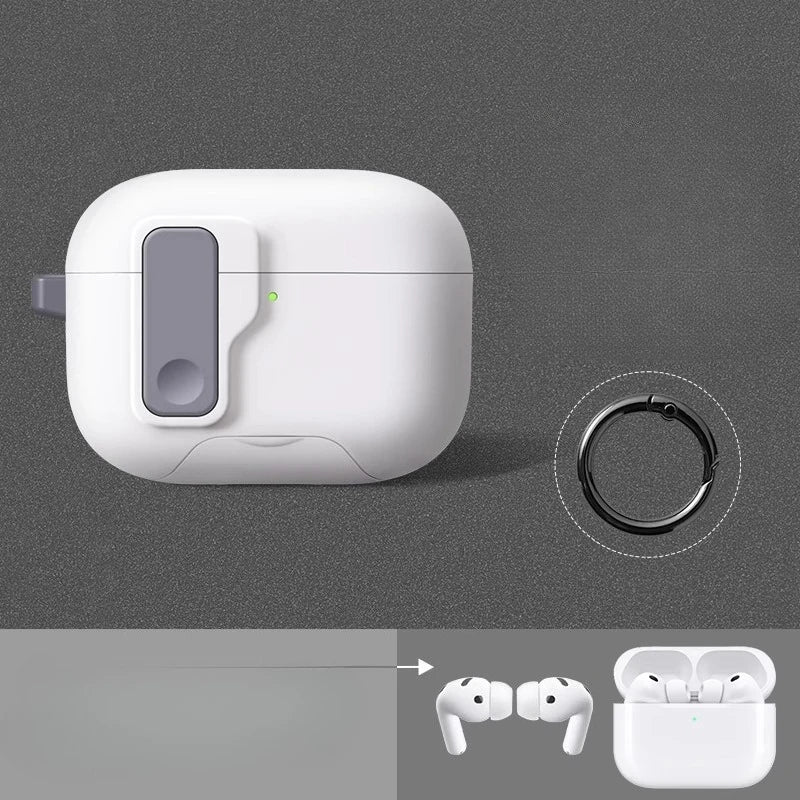 Magnetic Lock AirPods Case – Frosted Matte Cover with Carabiner & Strap