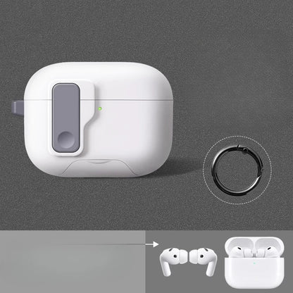 Magnetic Lock AirPods Case – Frosted Matte Cover with Carabiner & Strap