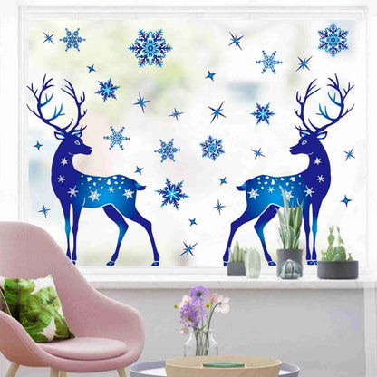 Christmas Window Clings – Blue Reindeer & Snowflake Stickers