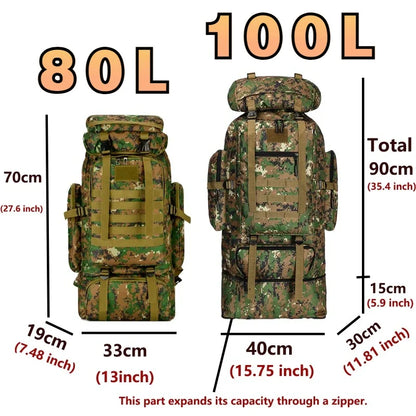 Large Tactical Hiking Backpack – 80L/100L Military Molle Bag for Camping & Travel