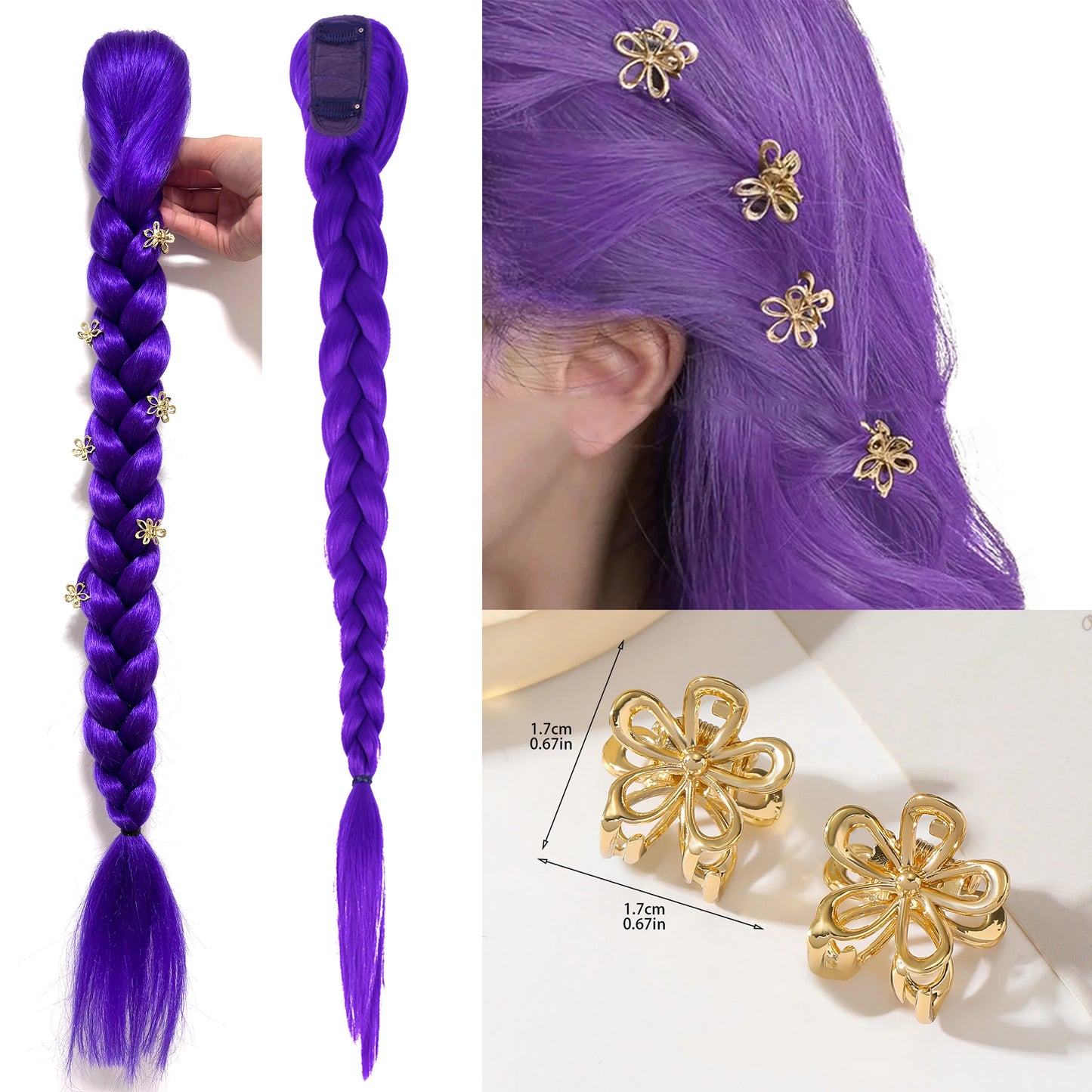 Purple Braided Clip-In Ponytail Hair Extension 26 Inch – Long Hairpiece for Kids & Cosplay