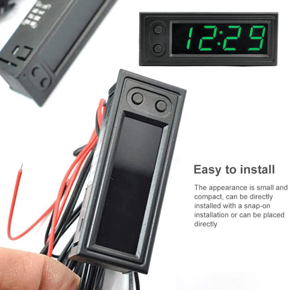 3-in-1 Car Digital Gauge – Clock, Temperature & Voltmeter