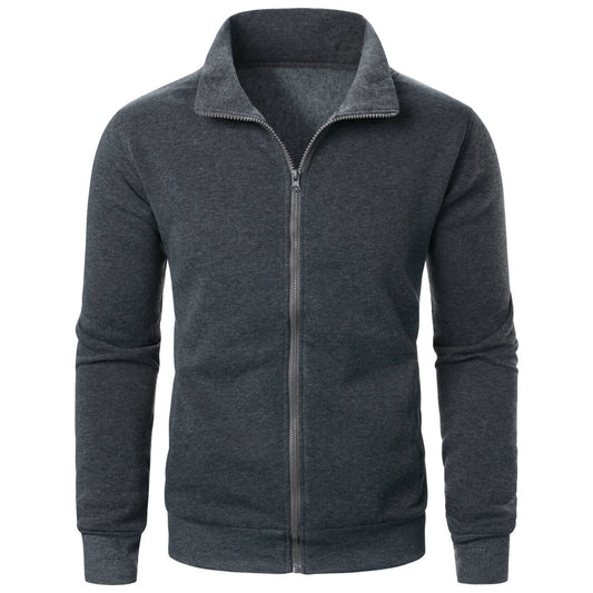 Men's Zip-Up Stand Collar Jacket – Casual Sports Solid Color Coat