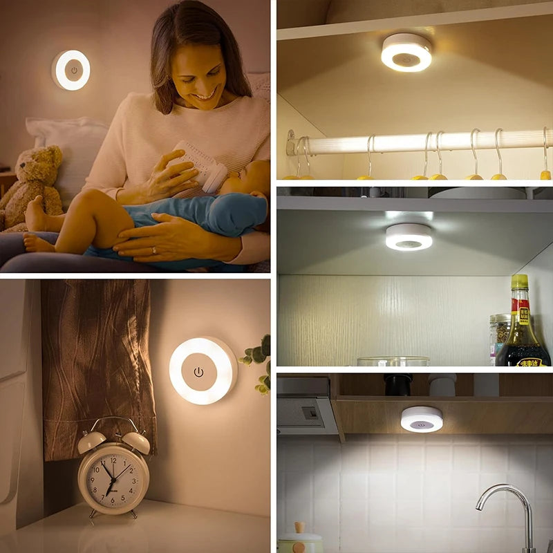 LED Touch Night Light USB Rechargeable 3-Color Dimmable Wall Lamp