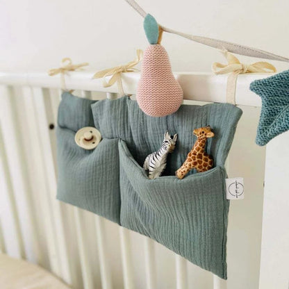 Baby Crib Hanging Storage Bag – Muslin Bedside Organizer