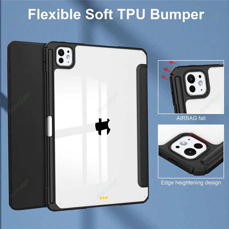 iPad Smart Case with Pencil Holder - Clear Back Trifold Cover
